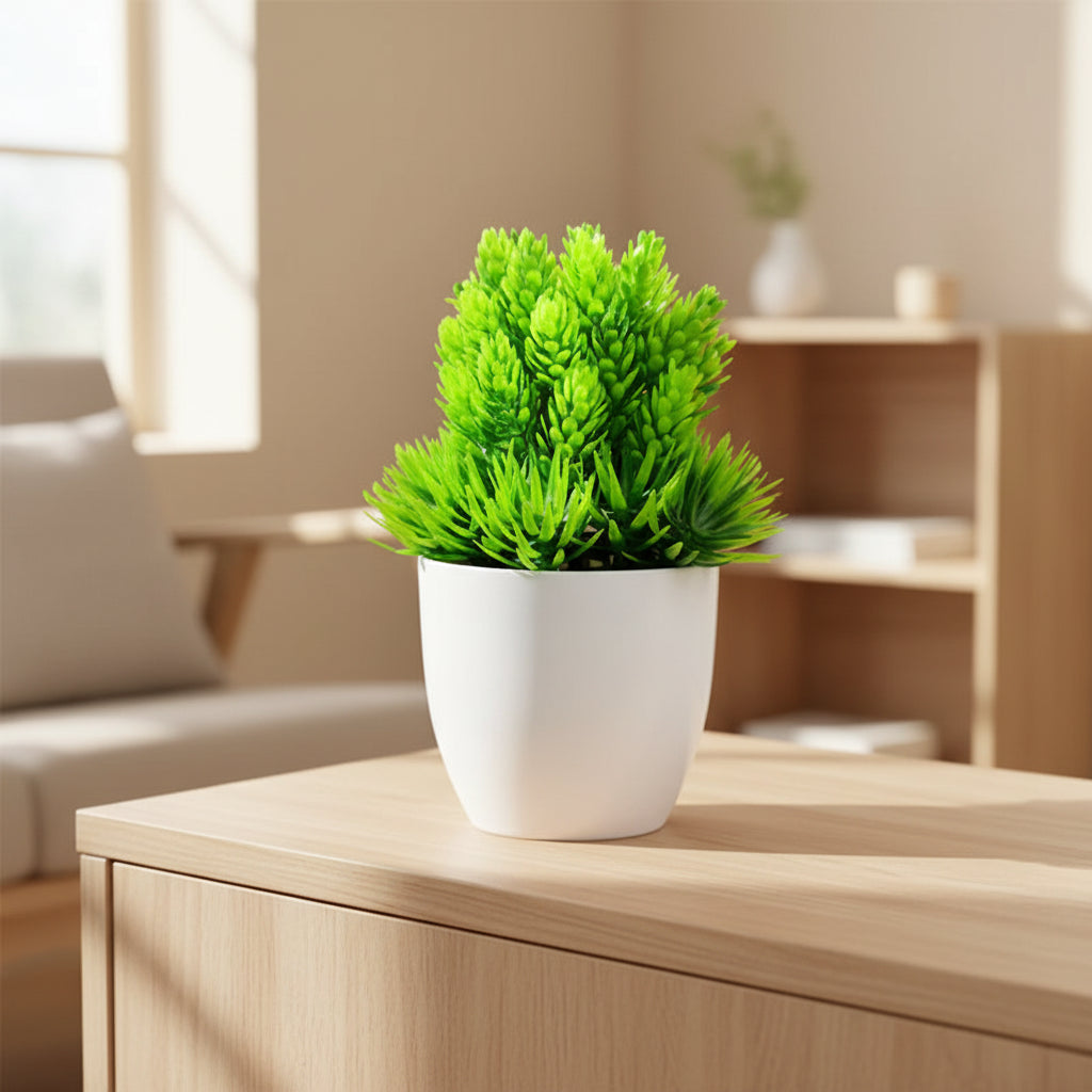 Petite plante artificielle en pot.